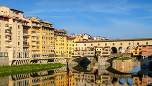 Preview wallpaper houses, buildings, arch, river, reflection