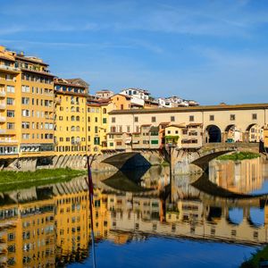 Preview wallpaper houses, buildings, arch, river, reflection