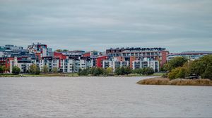 Preview wallpaper houses, buildings, architecture, pond, sky