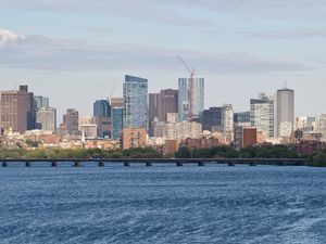 Preview wallpaper houses, buildings, bridge, trees, sea, city