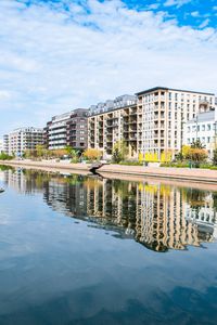 Preview wallpaper houses, buildings, channel, reflection, sky