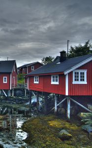 Preview wallpaper houses, buildings, coast, rocks, stones