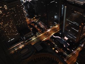 Preview wallpaper houses, buildings, lights, road, streets, city