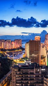 Preview wallpaper houses, buildings, lights, bay, evening, city