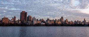 Preview wallpaper houses, buildings, river, sky, clouds