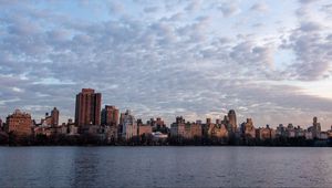 Preview wallpaper houses, buildings, river, sky, clouds