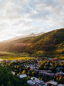 Preview wallpaper houses, buildings, roofs, trees, hills