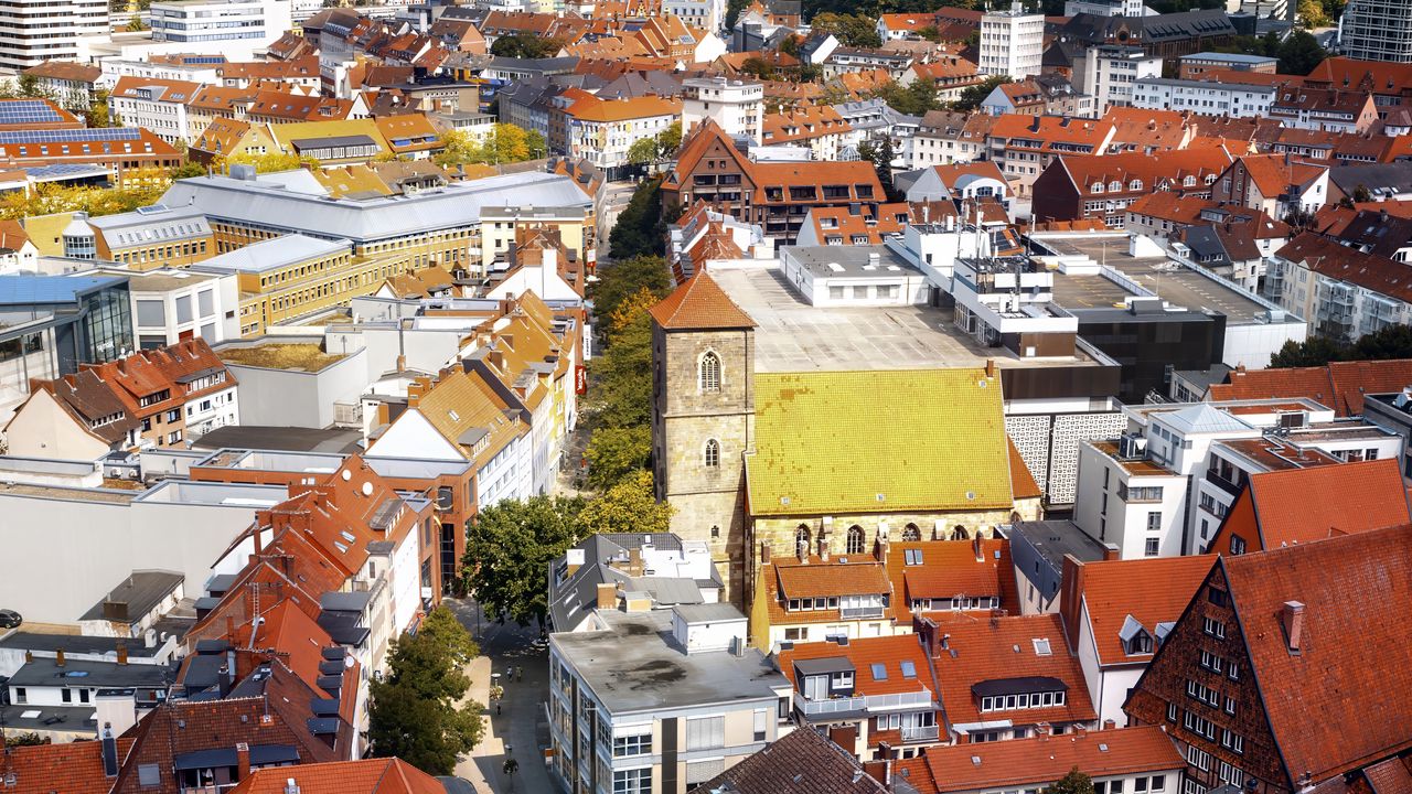 Wallpaper houses, buildings, tower, street, city, roofs, tiles