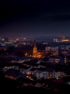 Preview wallpaper houses, buildings, tower, lights, city, night