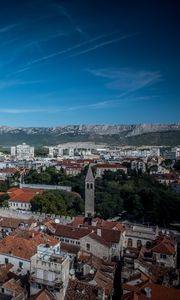 Preview wallpaper houses, buildings, tower, trees, mountains, city