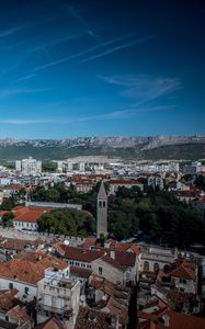 Preview wallpaper houses, buildings, tower, trees, mountains, city