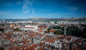 Preview wallpaper houses, buildings, tower, trees, mountains, city