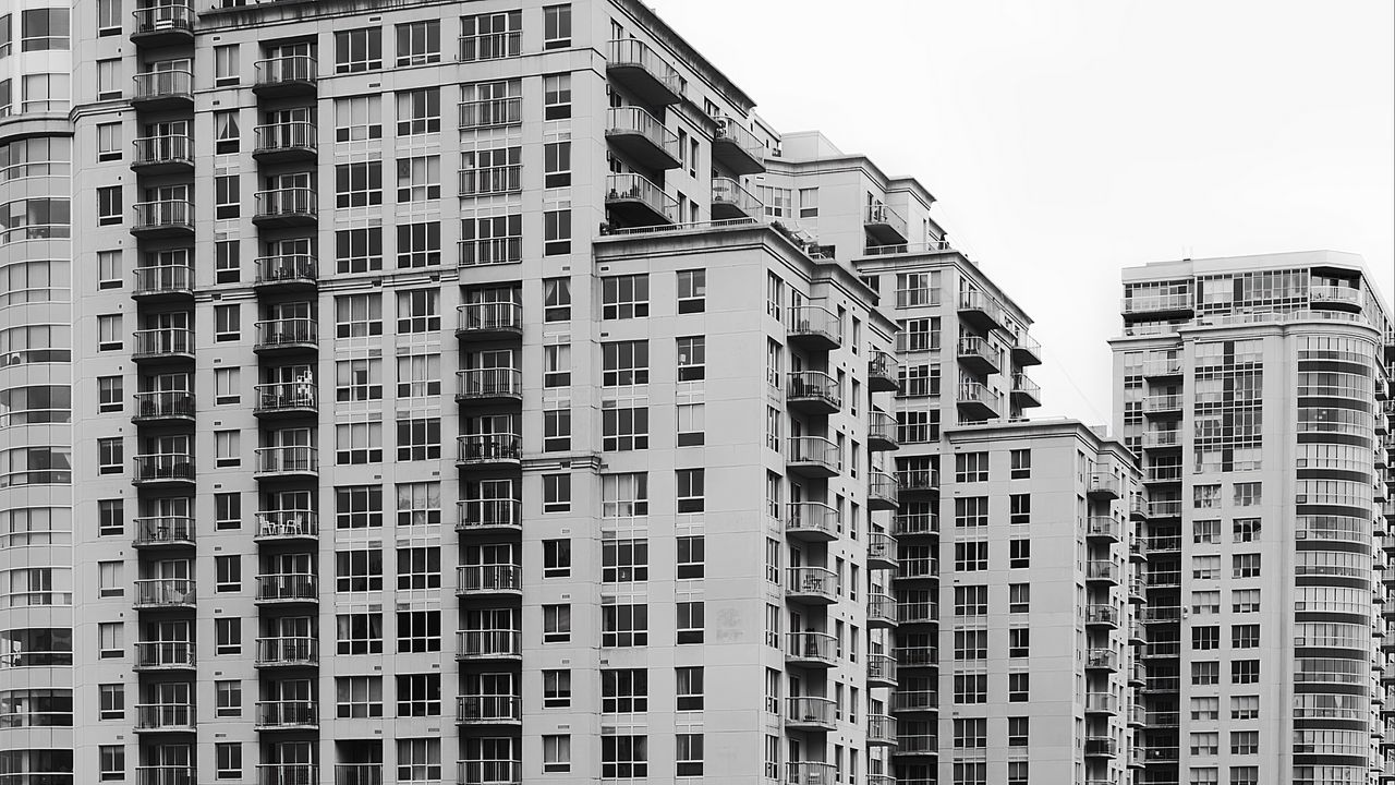 Wallpaper houses, buildings, windows, bw, architecture