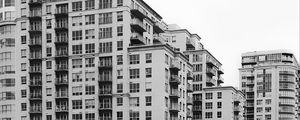 Preview wallpaper houses, buildings, windows, bw, architecture