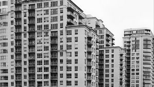 Preview wallpaper houses, buildings, windows, bw, architecture