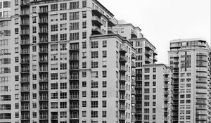 Preview wallpaper houses, buildings, windows, bw, architecture