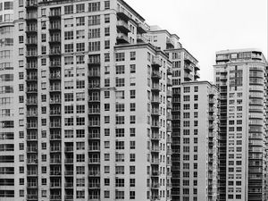 Preview wallpaper houses, buildings, windows, bw, architecture