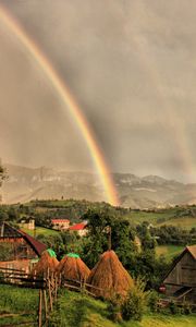 Preview wallpaper houses, clouds, rainbow, landscape