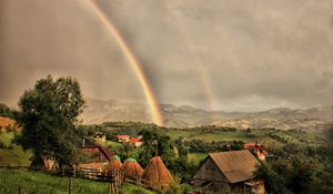 Preview wallpaper houses, clouds, rainbow, landscape