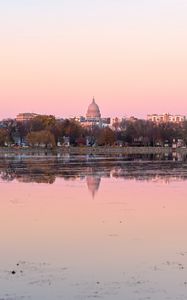 Preview wallpaper houses, dome, buildings, lake, trees