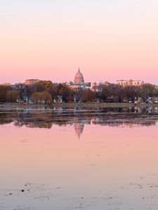 Preview wallpaper houses, dome, buildings, lake, trees