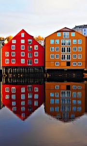 Preview wallpaper houses, facade, water, reflection, architecture, candinavia, scandinavia