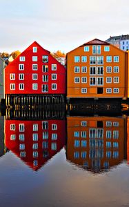 Preview wallpaper houses, facade, water, reflection, architecture, candinavia, scandinavia