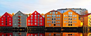 Preview wallpaper houses, facade, water, reflection, architecture, candinavia, scandinavia