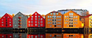 Preview wallpaper houses, facade, water, reflection, architecture, candinavia, scandinavia