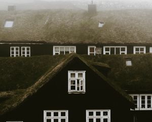 Preview wallpaper houses, fog, mist, buildings, scandinavia