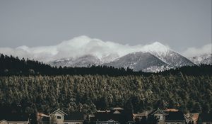 Preview wallpaper houses, forest, mountains, clouds, nature