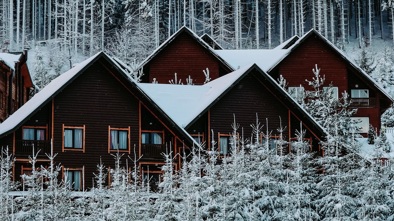 Wallpaper houses, forest, snow, winter, nature
