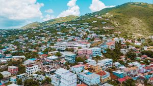 Preview wallpaper houses, hill, mountain, sky, charlotte amalie, usa, virgin islands