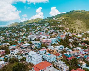 Preview wallpaper houses, hill, mountain, sky, charlotte amalie, usa, virgin islands