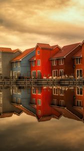 Preview wallpaper houses, holland, facades, reflection, river, architecture