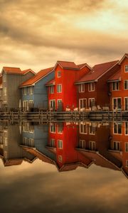 Preview wallpaper houses, holland, facades, reflection, river, architecture