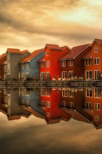 Preview wallpaper houses, holland, facades, reflection, river, architecture