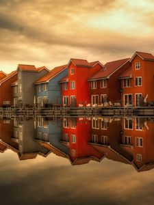 Preview wallpaper houses, holland, facades, reflection, river, architecture