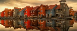 Preview wallpaper houses, holland, facades, reflection, river, architecture