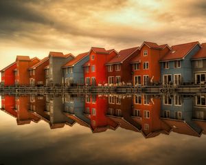 Preview wallpaper houses, holland, facades, reflection, river, architecture