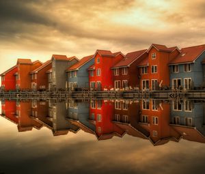 Preview wallpaper houses, holland, facades, reflection, river, architecture