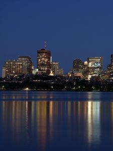 Preview wallpaper houses, lights, river, reflection, night