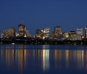 Preview wallpaper houses, lights, river, reflection, night