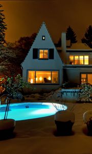 Preview wallpaper houses, pools, night, snow