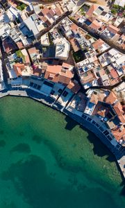 Preview wallpaper houses, roofs, city, bay, greece, aerial view