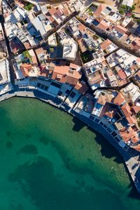 Preview wallpaper houses, roofs, city, bay, greece, aerial view