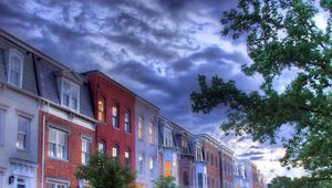 Preview wallpaper houses, roofs, light, windows, trees, hdr