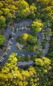 Preview wallpaper houses, roofs, road, trees, aerial view, usa
