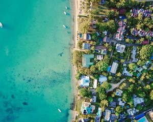 Preview wallpaper houses, roofs, shore, sea, boats, aerial view