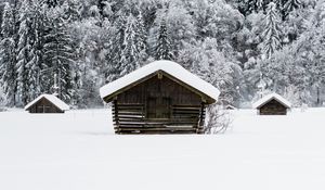 Preview wallpaper houses, snow, forest, winter, nature